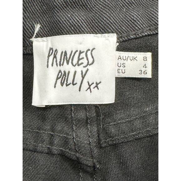 Princess Polly Jeans Womens 4 Black Denim Distressed High Rise Button Fly Grunge - Picture 6 of 8